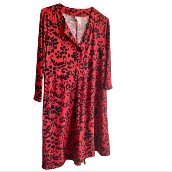 NWT CHICOS Tule 3/4 Sleeve Dress in Ancient Swirl Tomato/Black - Picture 4 of 13